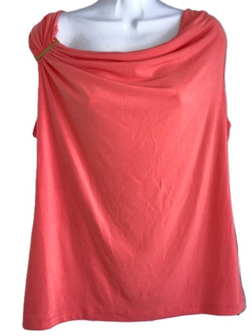 CALVIN KLEIN Coral Draped Asymmetric Drape Sleeveless Top Womens Large